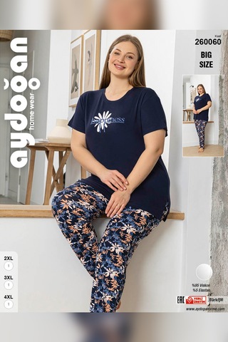Aydoğan Kadın İnci Büyük Beden Kısa Kol Lacivert Pijama Takım 0060 Lacivert