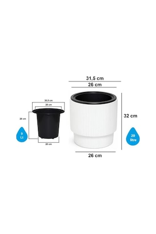So-vgs2 3 Adet Vega Modern Plastik Saksı Takımı No:2 İç Kovalı 20 Lt Beyaz