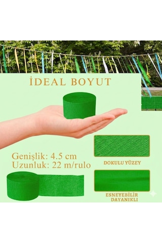 Çimen Yeşili Şerit Krapon Kağıdı Rulosu, Çiçek Yapım, El İşi Süsleme Kağıdı, 6 Adet, 4.5cm X 22metre