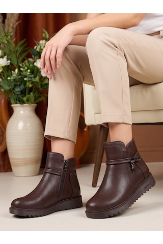 Nesilshoes Nesil Shoes Dvm 1001 Kahve Kadın Fermuarlı Kışlık Bot