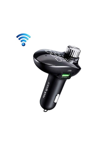 Rock Space B302 18w Qc3.0 Çift Usb Dijital Ekran Bluetooth Araç Şarj Cihazı, 64gb U Disk Ve Tf Kart Desteği / Fm / Aux / Ahizesiz Arama Siyah