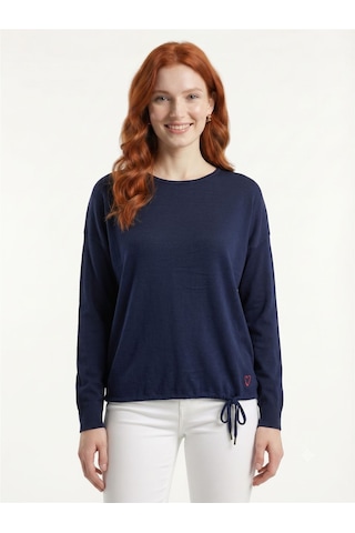 Neden Tekstil Kadın Lacivert Relaxed Fit Triko Detaylı Uzun Kollu Bluz