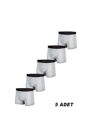 Nacar Store 5'li Erkek Gri Pamuklu Likralı Boxer Beyaz