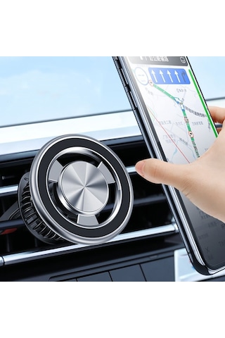 Jmary Mh-77 Magnetik 360 Derece Oynar Başlıklı Telefon Tutucu Havalandırma Tasarım Gri