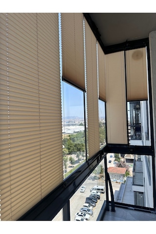 Blind-x Bej Plise Katlanır Cam Balkon Perdesi, Ofis Perdesi, Mutfak Perdesi, Salon Perdesi