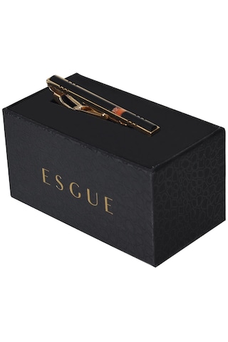 Esgue Siyah Gold Rengi Kravat İğnesi & Maşası Gümüş
