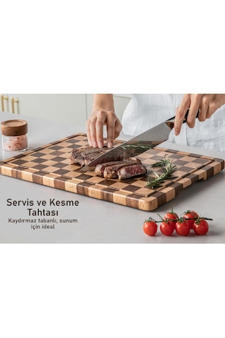 Valkyrie Doğal Akasya Ahşap Kesme Tahtası 43x33 Cm Kaydırmaz Tabanlı, Profesyonel Servis & Sunum Tahtası
