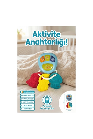 Yumuşak Diş Kaşıyıcılı Renkli Bebek Anahtar Aksesuarı - 4 Modlu, Ses Çıkaran Yenidoğan Aktivite Eğlence Modeli 3 Ay+