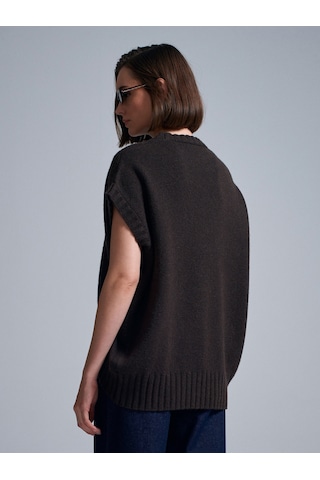 Dilvin 10839 Yün Karışımlı Oversize Süveter - Kahverengi