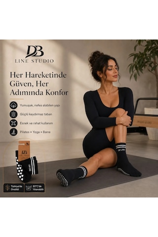 Çorap Giyim Db Lıne Kaydırmaz Pilates Yoga Çorabı Pamuklu Silikon Tabanlı Barre Stüdyo Spor Çorabı Siyah