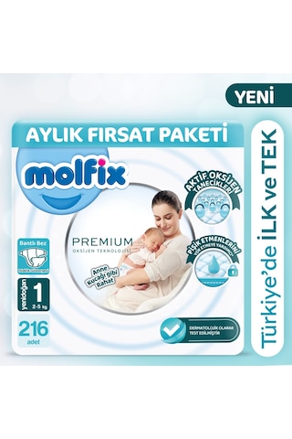 Molfix Premium Aylık Fırsat Paketi 1 Beden 216 Adet 1 Numara 3'lü