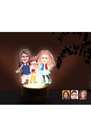 Kişiye Özel 3 Kardeş Karikatürlü Dekoratif 3D Biblo Led Işıklı Ge (483006937)