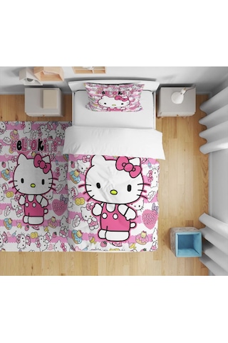 Hello Kitty Nevresim-2 Kanat Fon-120 160 Halı- Avize- Sepet