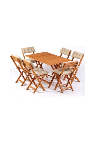 6+1 Minderli Balkon Bahçe Mutfak Bistro Set Katlanır Masa-sandalye Ahşap