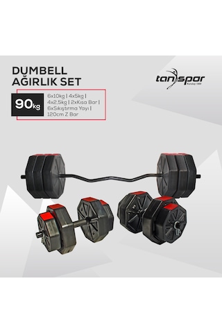 Tan Spor 90 KG Dambıl Halter Kısa Bar + Düz Bar Seti Sarı Kapaklı 150 CM