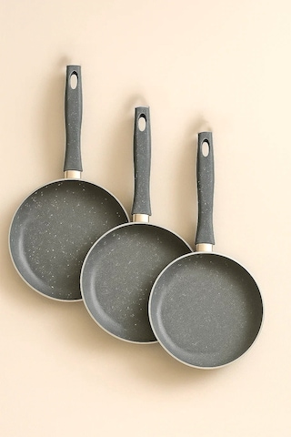 Granit 3 Lü Tava Seti - 24/26/28 Cm Kızartma Tavası Gri
