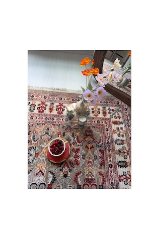 Alize Vintage Otantik Desen Salon Halısı Saçaklı Dekoratif Bej Halı Bej