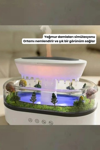 Leerfei 286 Yağmur Damlası Aroma Difüzör, 6 Renk Işıklı Hava Nemlendirici Ve Dinlendirici Sesler