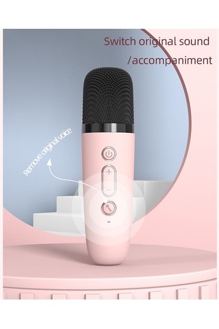 Fortunelane Bluetooth Kablosuz Mikrofonlu Şarkı Söyleme Hoparlörü, 6w Ses, 2000mah Pil, Pembe