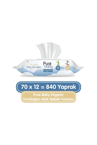 Pure Baby Organic Yenidoğan Islak Havlu 12 x 70'li 840 Yaprak