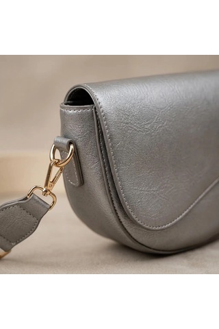 Zennamoda Metalik Gri Gold Detaylı Omuz Ve El Çantası 23x15 Cm Kadın Çapraz Askılı Çanta Çok Renkli