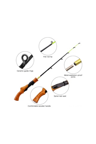 Leezsing Karbon Fiber Kış Balıkçılık Kamışı, Ahşap Saplı, 62cm Uzunluk, Dürtü Hassasiyeti, İçin Dışarıda Balık Tutmak