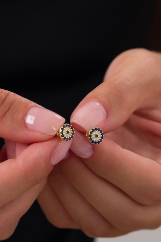 Gümüş 7.5 Mm Nazar Boncuklu Boncuğu Minimal Küçük Yuvarlak Çivili Altın Gold Kaplama Küpe Altın