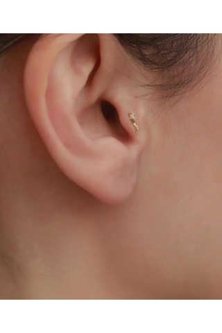 14 Ayar Altın Taşlı Kalp Sallantılı Tragus Piercing Sarı