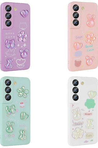 Galaxy S21 Fe Kılıf Kabartma Figürlü Parlak Zore Toys Silikon Kapak Pembe