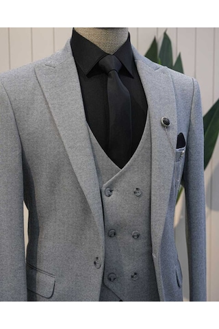 Beystil Sivri Yaka Gri Takım Elbise Elanor- Slim Fit Gri
