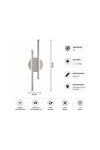 Aden Modern Led Duvar Apliği Günışığı Gri