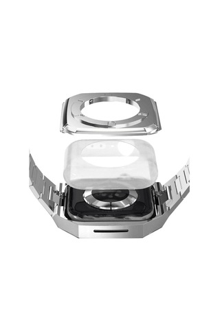 Apple Watch Uyumlu, 45mm Metal Petek Kasalı Kordon - Gümüş