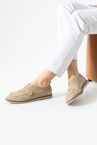 Dericia Shoes Glamour Hakiki Deri Süet Kadın Günlük Rahat Casual Ayakkabı Bej