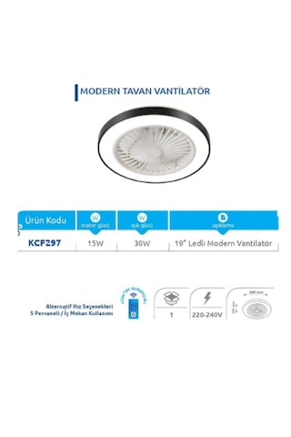 Vanti Kcf297 15w Ledli Dekoratif Tavan Vantilatörü Siyah