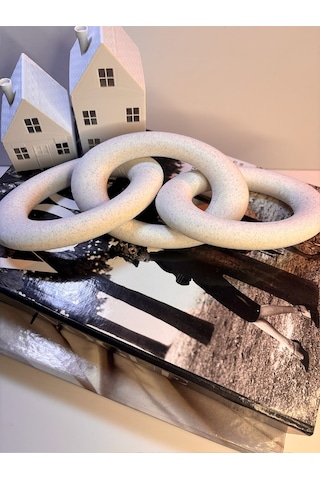 Modern Beyaz Zincir Dekoratif Obje Şık Masa Üstü & Kitaplık Süs Eşyası 13 Cm X 3 Zincir Bloğu
