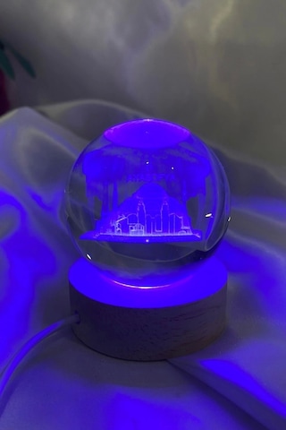 3d Led Işık Gecelambası Cam Küre Çok Renk Günışığı Ahşap Ayasofya Cami Gece Lambası 6 Cm