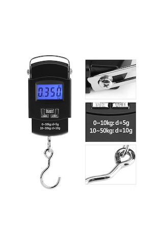 Xiyyadms Taşınabilir Kanca Tipi Elektronik Terazi - Lcd Arka Işık, Tare Fonksiyonu, Otomatik Kapatma, Sıcaklık Ölçümü - Sırt Çantası, Alışveriş, Balıkçılık İçin