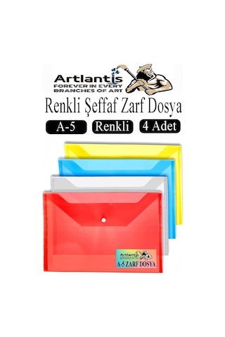 A5 Çıtçıtlı Dosya Şeffaf Renkli Zarf Dosya 4 Renk 17x22 Cm Çıt Çıtlı Dosya Su Geçirmez 50 Yaprak Kapasiteli