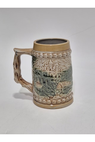 Vintage Tankart Kabartmalı İnsan Ve Doğa Tasfirli Alman Seramik Bira Bardağı 11,8cm 004
