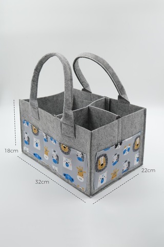 Jasper Hayvan Figürlü Açık Mavi Gri Keçe Anne Bebek Bakım Çantası Gri