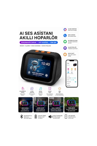 Yapay Zeka Sesli Asistan Akıllı Bluetooth Hoparlör AI Sohbet 21 Dil Çeviri Dokunmatik Ekran Dijital Masa Saati Bluetooth 5.4
