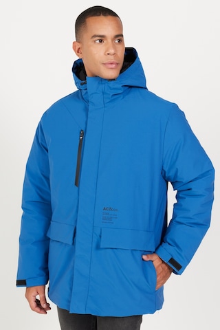 Ac&Co / Altınyıldız Classics Erkek Saks Kapüşonlu Dik Yaka Standart Fit Kaban Saks Mavi