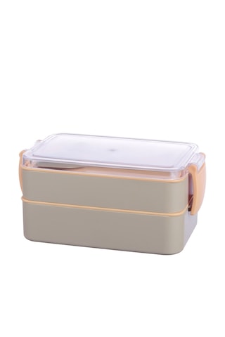 Fely Çatal Kaşıklı Çift Katlı Beslenme Kabı Lunch Box Toplam 900 Ml 400 Ml Ve 500 Ml Bej
