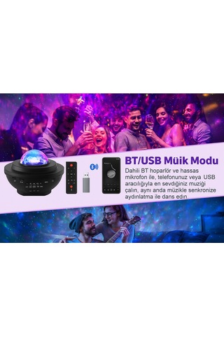 Bluetooth Hoparlörlü Star Projeksiyon Gece Lambası Kumandalı