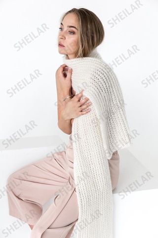Sheilar Selanik Örgü Triko Atkı Açık Beyaz Açık Beyaz