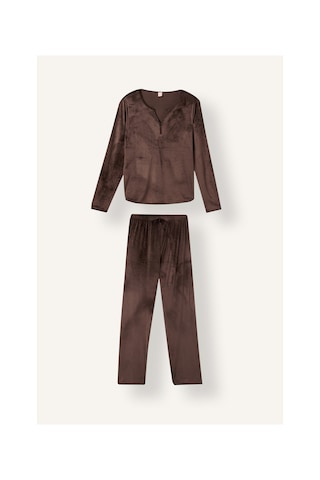 Defacto Regular Fit V Yaka Uzun Kollu Velur Pijama Takımı A3356ax26aubn334 Kahve-bn334