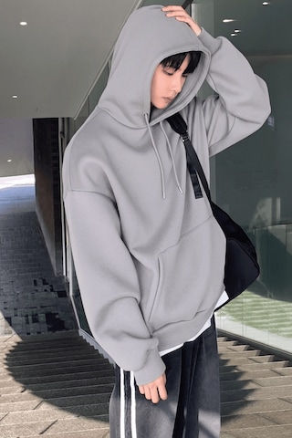 Genius Store Erkek Sweatshirt Kanguru Cepli İçi Polarlı 3 İplik Kapüşonlu Oversize Sweatshirt Kanguru-sweatshırt Açık Gri