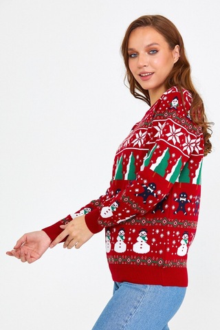 Tarz Cool Kırmızı Kadın Christmas Yılbaşı Kazağı Kırmızı