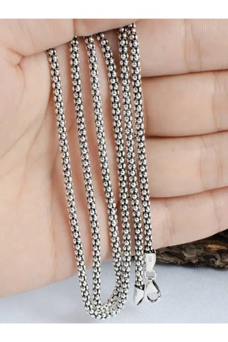 925 Ayar Gümüş Popcorn Eskitme Model Zincir Kolye 1,7 Mm