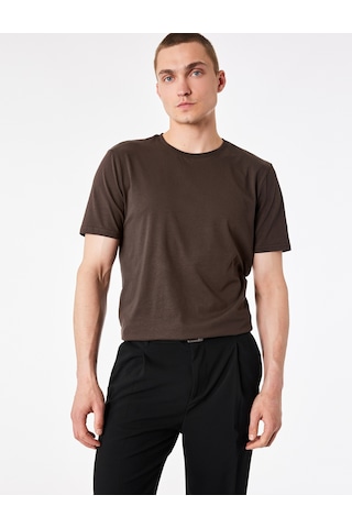 Koton Pamuklu Regular Fit Bisiklet Yaka Kısa Kollu Basic Tişört Kahverengi 6sam10429mk Kahve